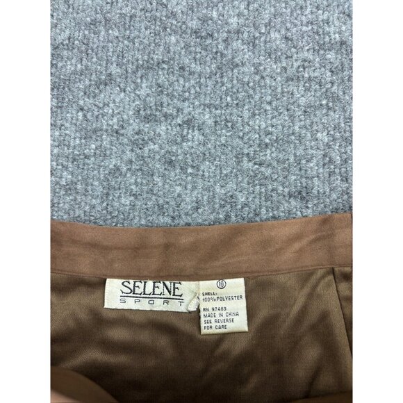 Selene Sport Jacket Skirt Set Women's 12 Brown Faux Suede Button Up Embellished - Picture 10 of 11